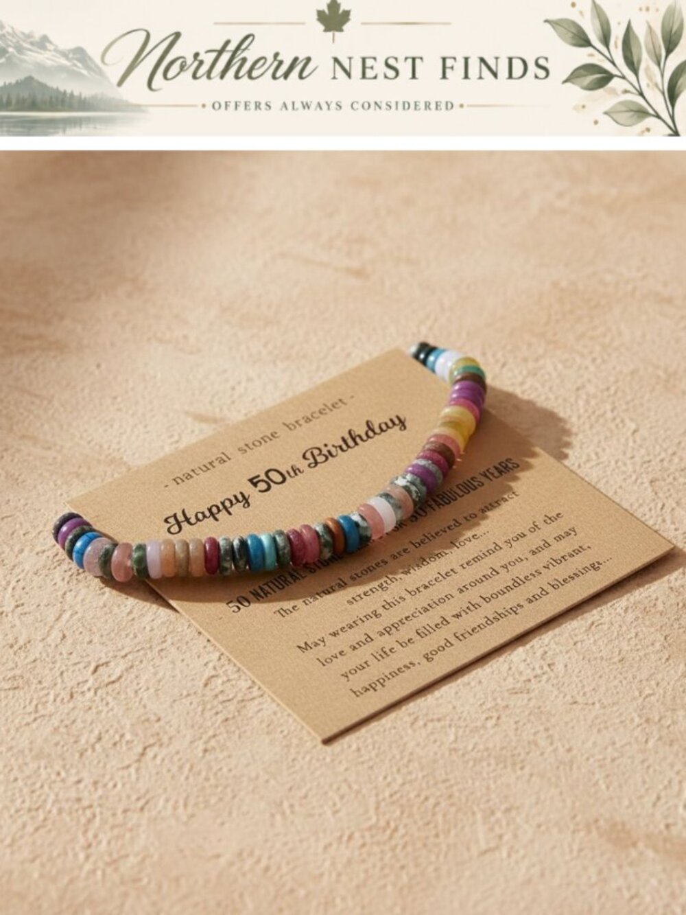 Boho Natural Stone Beaded Bracelet Adjustable Birthday Gift for Women